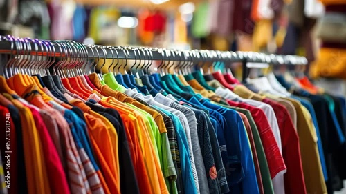 Wallpaper Mural Colorful shirts hanging on racks. Retail shop with casual shirts for sale. Torontodigital.ca