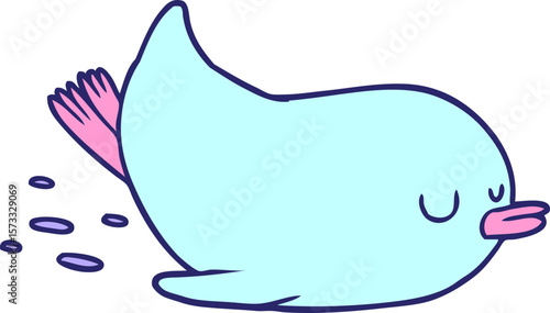 cartoon sliding penguin in bright neon color