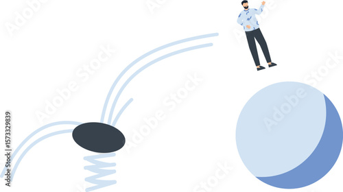 Business Growth Concept Illustration Man Jumping Towards Success Abstract Springboard Metaphor for Achievement and Goal Setting,business, success, growth, achievement, goal, target, ambition,