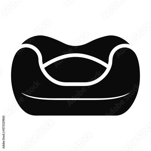 Black silhouette of a pet bed with raised sides and a curved base dog bed cat bed