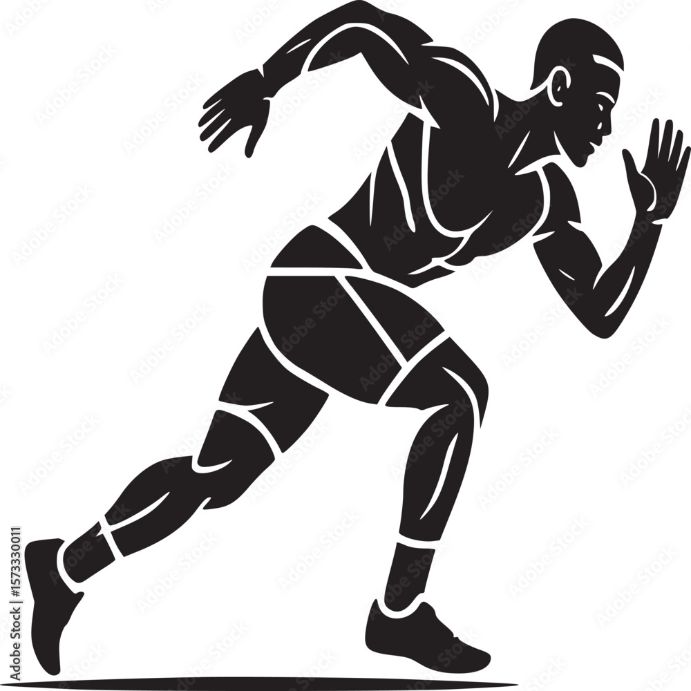 Fototapeta premium Silhouette of a muscular man running with arm outstretched against a light gray background illustration