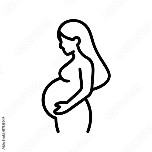 Pregnant woman with long hair holding belly pregnancy expectant mother