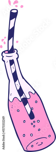 cartoon fizzy drink and straw in bright neon color