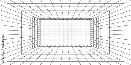 Perspective grid background 3d Vector illustration. Interior design Model projection background template. Line one point perspective. eps10