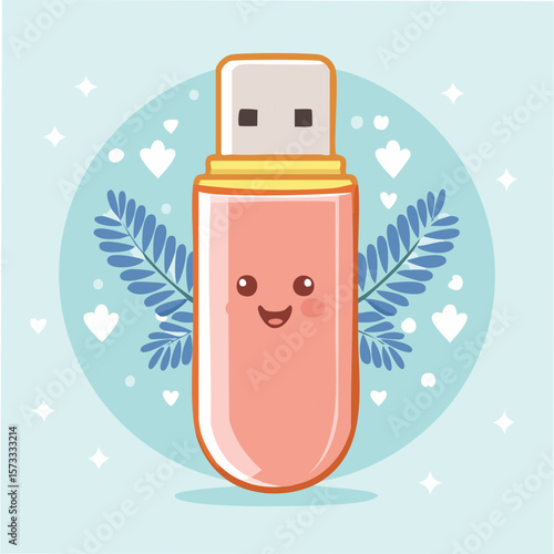 Cute USB stick flat vector