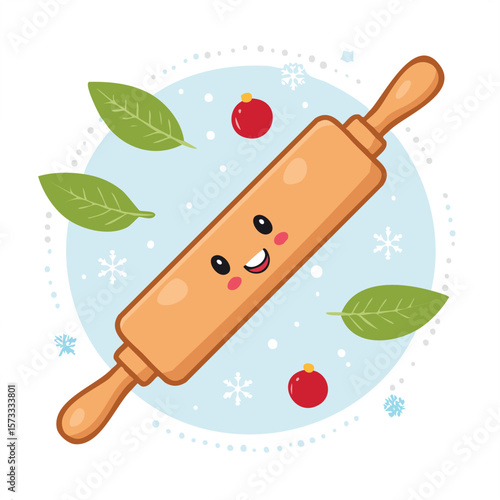 Cute rolling pin flat vector