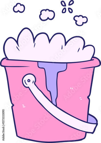 cartoon bucket of soapy water in bright neon color