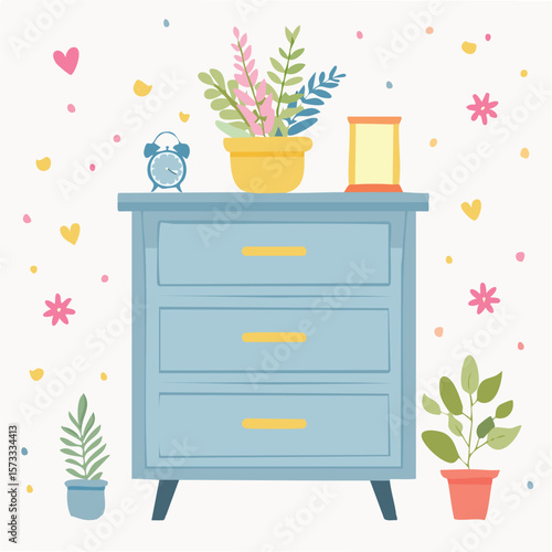 Cute nightstand flat vector