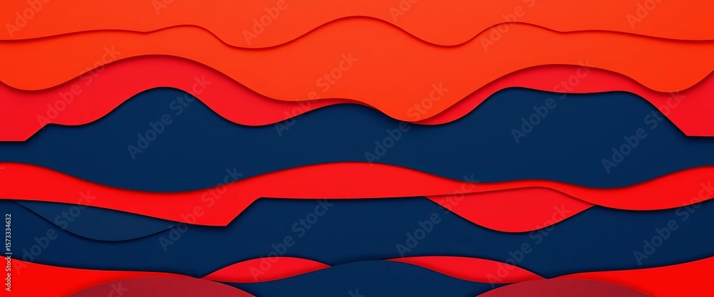 Naklejka premium Abstract layered paper cut design Vibrant red-orange & navy blue Modern, geometric, background, digital, winter