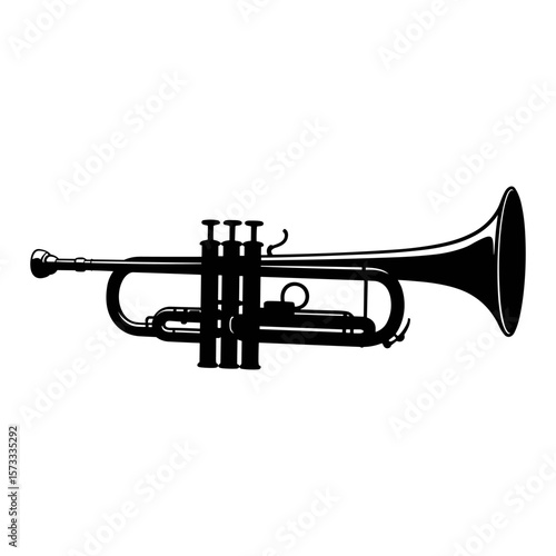 Trumpet Silhouette: Bold silhouette of a trumpet, embodying melody, music, and creative arts, rendered in stark simplicity for elegant and powerful visual impact.