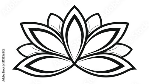 Stylized black and white lotus flower illustration with clean lines