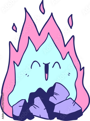 cartoon blazing coal fire in bright neon color