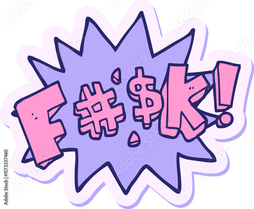 sticker of a cartoon swearword in bright neon color
