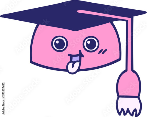 cute cartoon of a graduation hat in bright neon color