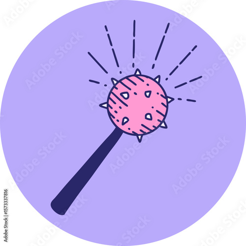icon of a tattoo style medieval mace in bright neon color