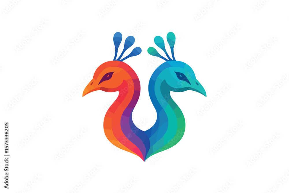 Obraz premium Peacock Colorful Twin Head Logo White Gradient Vector On White Background.01