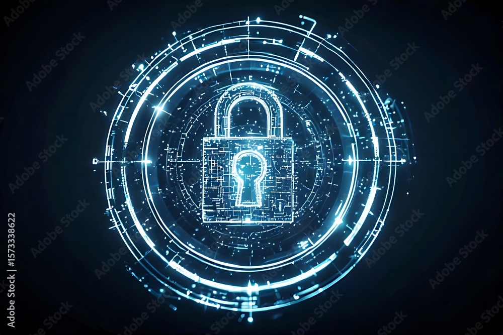 Fototapeta premium Cyber Security: Padlock in Digital HUD Interface