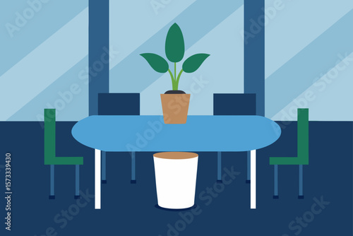 potted plant on meeting table in contemporary sett