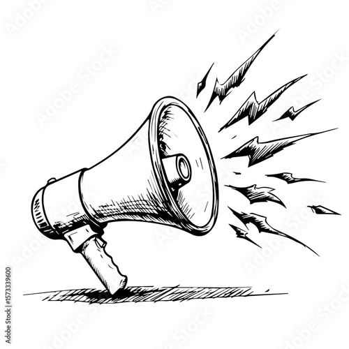 Megaphone announcement graphic illustration, showcasing promotion and loud communication. Megaphone announcement includes sound waves suggesting an important message or alert to attract attention,