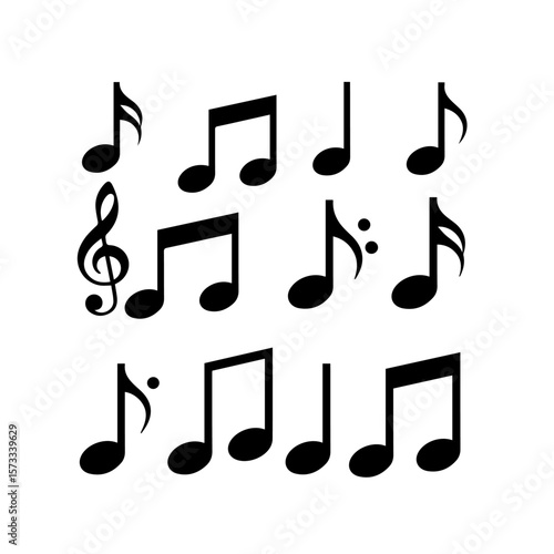 Musical notes for sheet music, composing melody, or music instruction. This musical notation collection includes various music note shapes. Use musical notes to create musical background for websites,