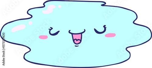 cartoon puddle with face in bright neon color