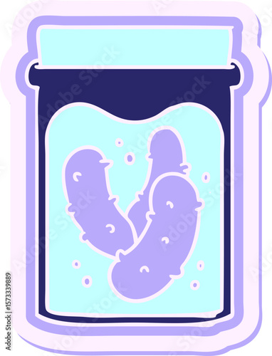 cartoon sticker jar of pickled gherkins in bright neon color