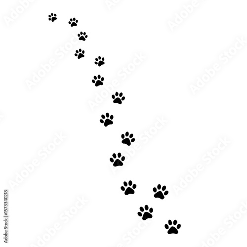 Paw prints creating a path on white background. Paw prints offer guidance and a trail to follow. Paw prints concept for animal rescue, veterinary clinics, or pet adoption services.