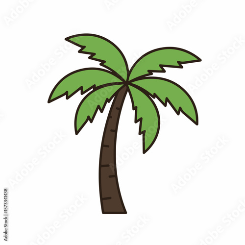 Depiction of palm tree evoking thoughts of image effects for a tropical vacation. This solitary palm tree, featuring lush green fronds and sturdy trunk, represents a dreamy getaway and image effects.