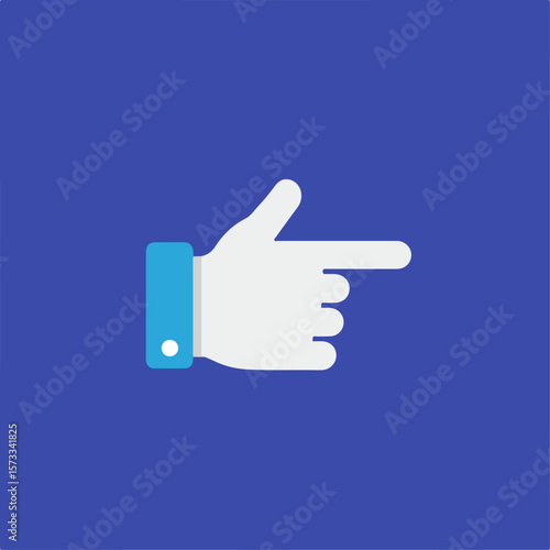 Hand gesture illustration showcases finger pointing sideways on solid background. Simple hand gesture icon demonstrates direction, location, or selection.