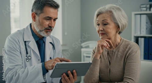 Wallpaper Mural Concerned doctor explaining diagnosis to elderly female patient using a digital tablet device. Torontodigital.ca