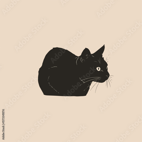 Black cat lounges, a sleek feline with mesmerizing gaze amidst a calming backdrop. This black cat, embodying grace, exudes an aura of enigmatic charm.