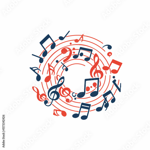 Music note pattern featuring treble clef and music notes creates a dynamic composition. Melodic pattern includes colorful musical symbols forming eye catching arrangement.