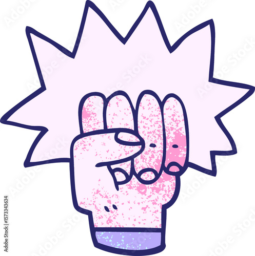 cartoon doodle punching fist in bright neon color