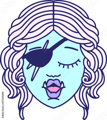 Retro Tattoo Style orc rogue character face in bright neon color