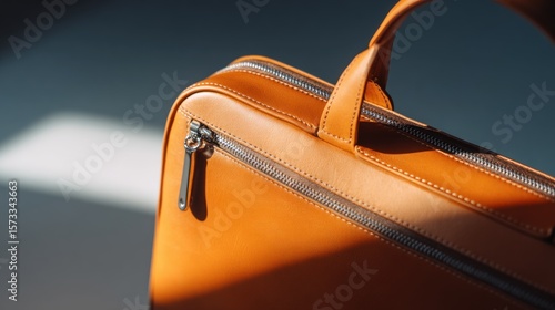 Close-up tan leather briefcase