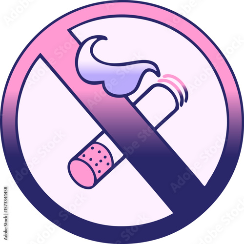 gradient shaded cartoon of a no smoking allowed sign in bright neon color