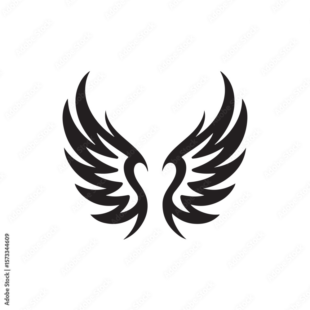 Fototapeta premium Stylized black angel wings design isolated on white background
