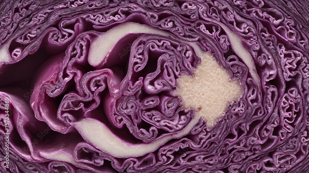 Obraz premium Close-up view of a cut red cabbage