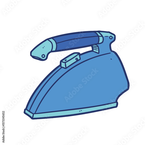Steam iron illustration in blue and turquoise unique style  