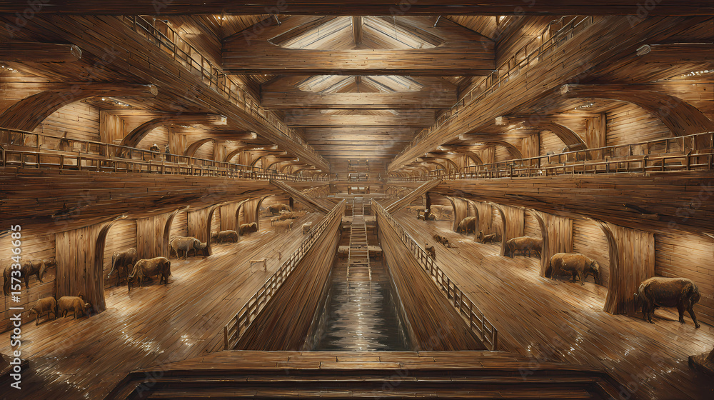 Obraz premium Noah’s Ark Interior: Hyper-Realistic Multi-Level Perspective