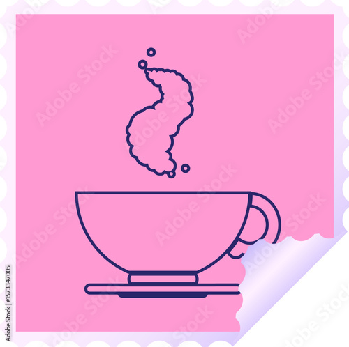 hot cup of coffee square peeling sticker in bright neon color