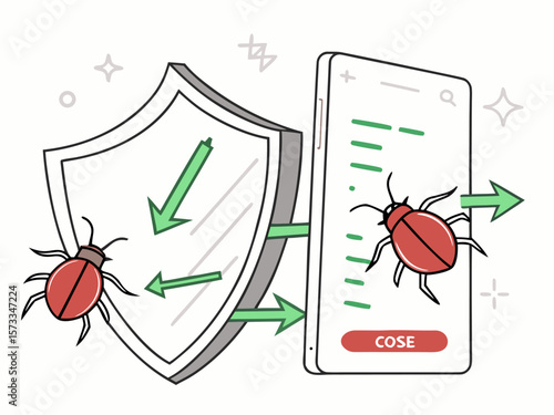 Cyber threat protection visualized with scanning shield and streaming binary code