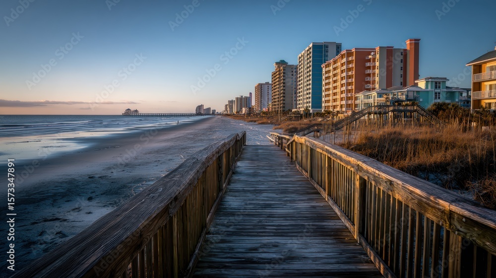 Fototapeta premium Coastal boardwalk at dawn