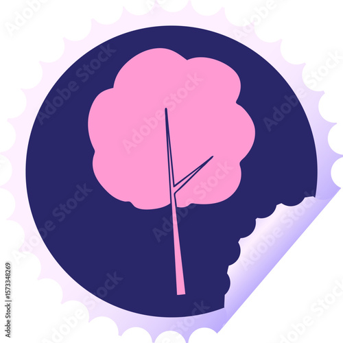 circular peeling sticker quirky cartoon tree in bright neon color
