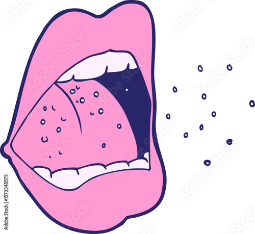cartoon sneezing mouth in bright neon color