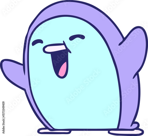 cartoon illustration kawaii of a cute penguin in bright neon color