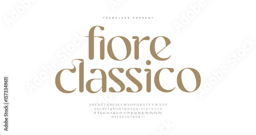 Fiore Classico: a timeless serif font with soft elegance and refined curves. Complete with uppercase and lowercase characters. Suitable for beauty branding, wedding invites, and luxury print.