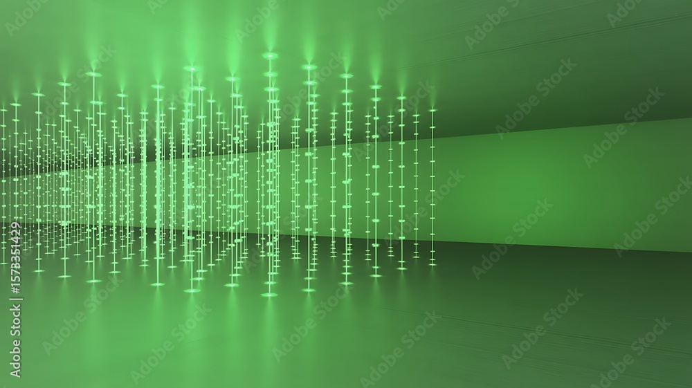 Obraz premium Glowing Green Light Columns Abstract background bright
