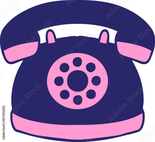 cartoon of an old style telephone in bright neon color