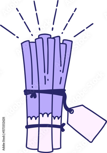 illustration of a traditional tattoo style bunch of leeks in bright neon color
